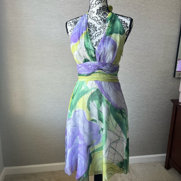 Donna Morgan Silk Chiffon Halter Knee Length Dress, 2P - Picture 2 of 8